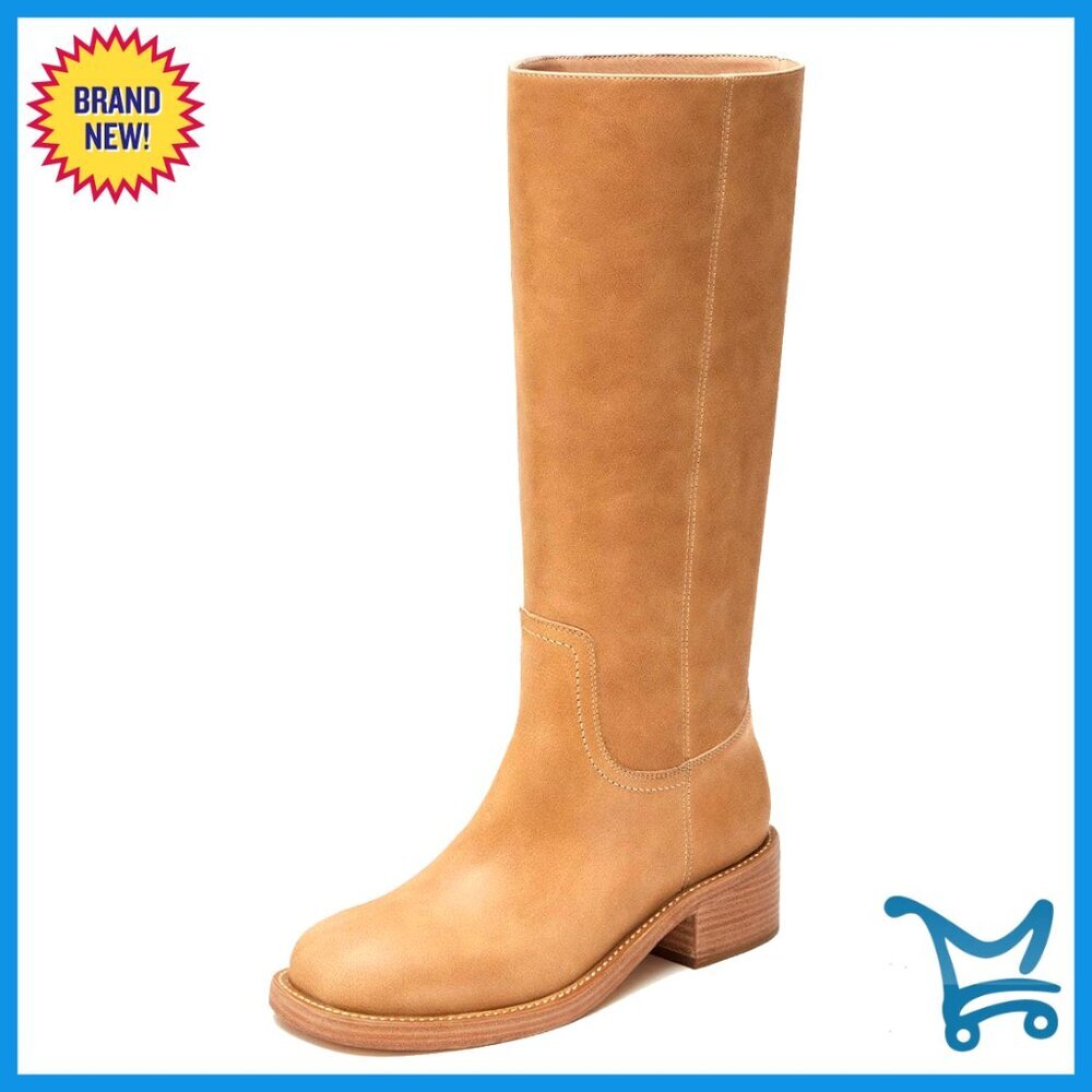 Knee High Riding Boots Block Heel Wide Calf Square Toe Campus Boots